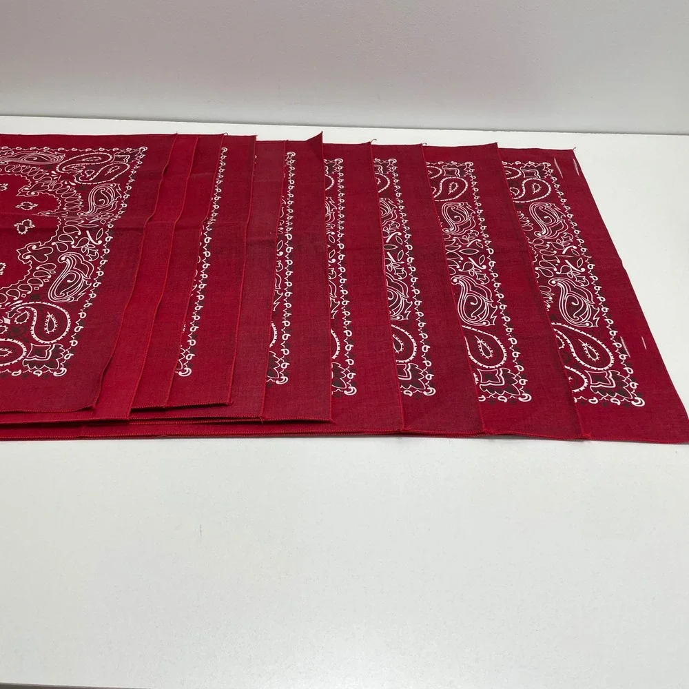 Lot of 10 Pc Vintage Hav-A-Hank Paisley Bandanas Red Navy Blue Cotton Made USA